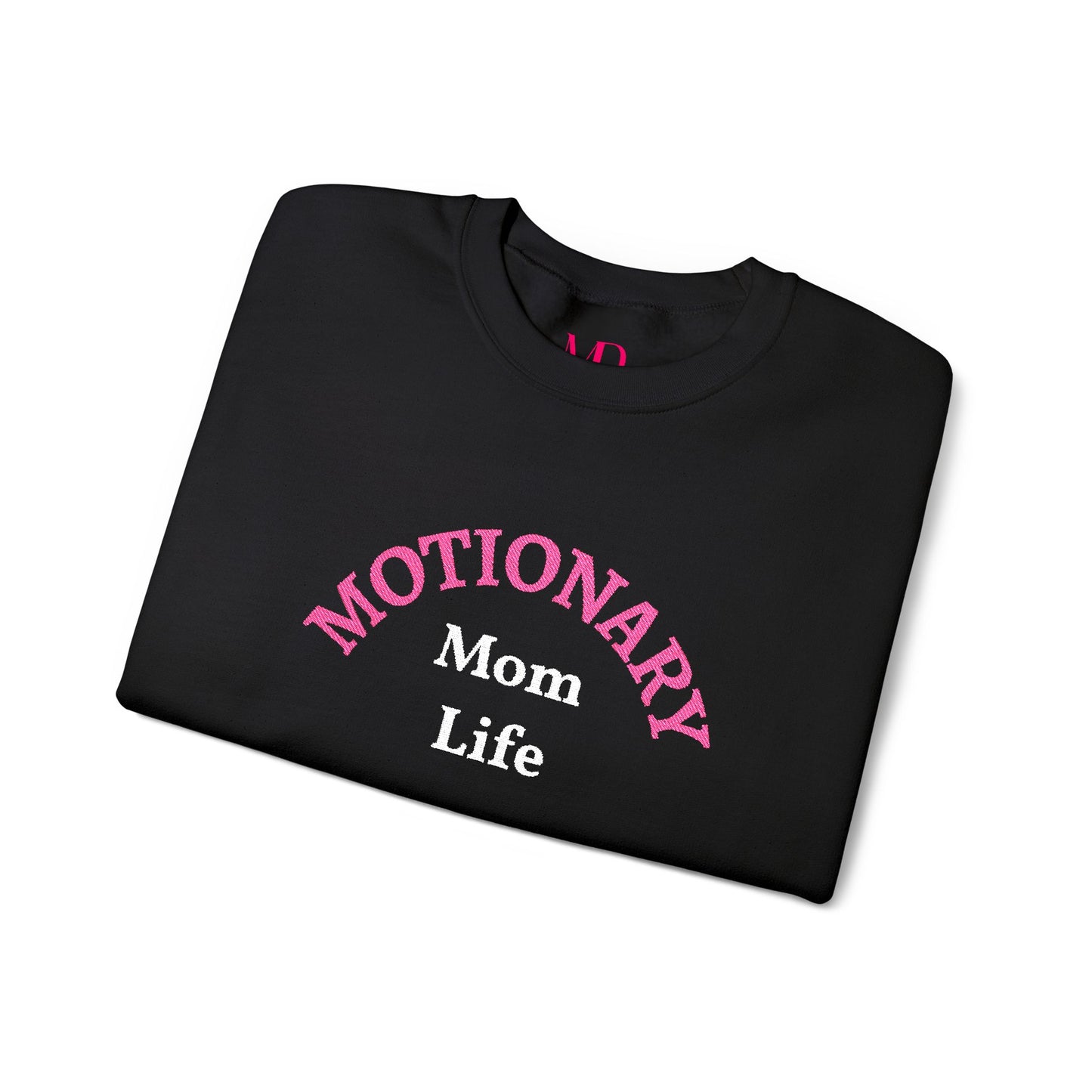 Motionary Mom Life™ Embroidered Statement Crewneck – Black