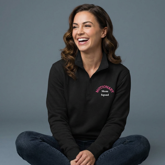 Motionary Mom Squad™ Embroidered Quarter-Zip Pullover – Black