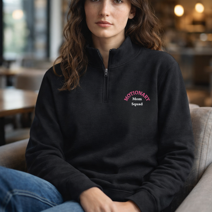 Motionary Mom Squad™ Embroidered Quarter-Zip Pullover – Black
