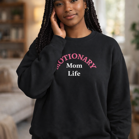 Motionary Mom Life™ Embroidered Statement Crewneck – Black