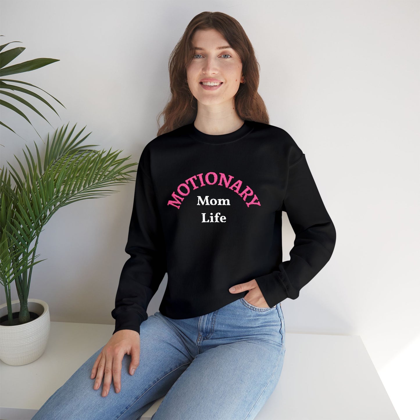 Motionary Mom Life™ Embroidered Statement Crewneck – Black