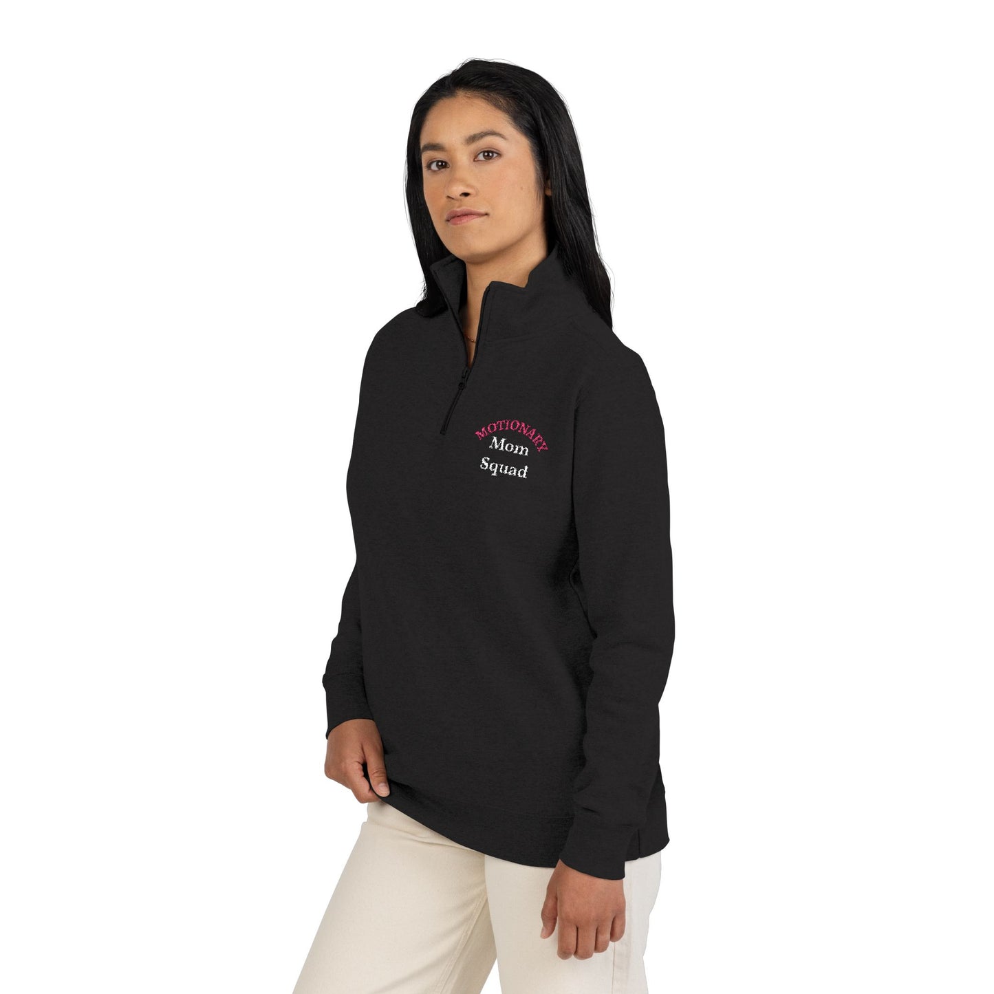 Motionary Mom Squad™ Embroidered Quarter-Zip Pullover – Black